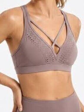 Victoria Sport Mauve Laser-Cut Crisscross Back  Sports Bra M